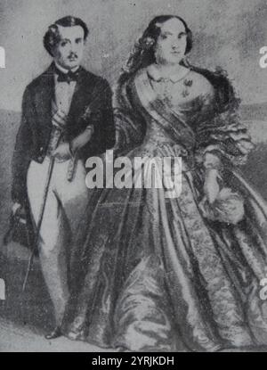 Isabella II. Mit Don Francisco de Asis. Isabella II. (10. Oktober 1830 - 9. April 1904) war vom 29. September 1833 bis zum 30. September 1868 Königin von Spanien. Francisco de Asis, Herzog von Cardez (13. Mai 1822 - 17. April 1902), war die Königskonsort der Königin Isabella II. Von Spanien von ihrer Ehe am 10. Oktober 1846 bis zum Sturz Isabellas am 30. September 1868 Stockfoto