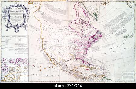 Karte von Nordamerika nach dem Vertrag von Paris, 1763. Nach dem Sieg Großbritanniens und Preußens über Frankreich und Spanien im Siebenjährigen Krieg wurde der Vertrag von Großbritannien, Frankreich und Spanien unterzeichnet. Die Unterzeichnung des vertrages beendete den Konflikt zwischen Frankreich und Großbritannien um die Kontrolle über Nordamerika (der Siebenjährige Krieg, in den Vereinigten Staaten als Französisch-Indianer-Krieg bekannt und markierte den Beginn einer Ära britischer Vorherrschaft außerhalb Europas. Stockfoto