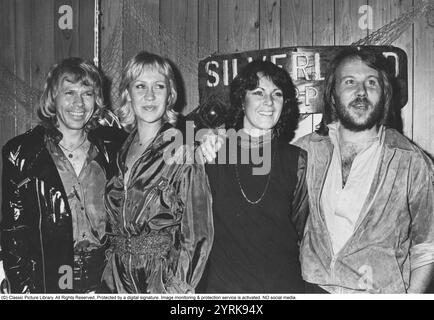 ABBA. Eine schwedische Popgruppe, die zu den beliebtesten und erfolgreichsten Musikgruppen aller Zeiten zählt. Die Mitglieder von ABBA: Anni-Frid Lyngstad, Benny Andersson, Agnetha Fältskog und Björn Ulvaeus 1979. Stockfoto