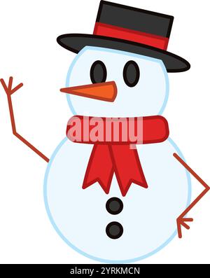 Schneemann mit rotem Schal und schwarzem Hut Vector Stock Vektor