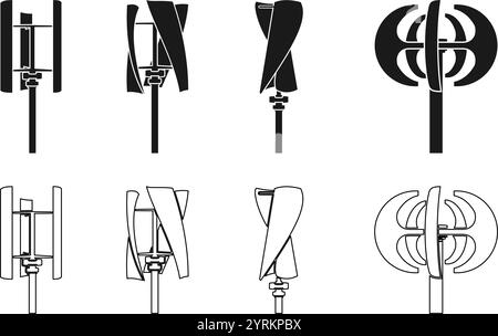 Vertikaler Windenergiegenerator für Haus-Symbol-Set-Vektorillustration isoliert auf weißem Hintergrund. Stock Vektor