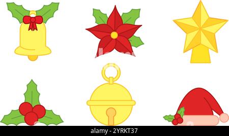 Pixel Art Set von Weihnachtsdekorationen Ikonen Vektor Stock Vektor