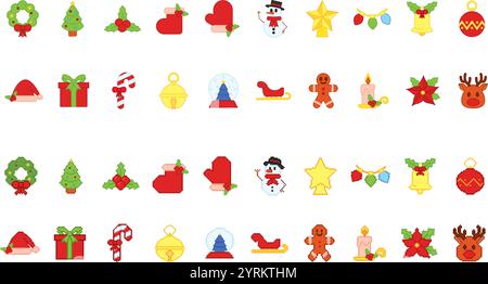 Komplette Sammlung flacher Weihnachtssymbole Set Vector Stock Vektor