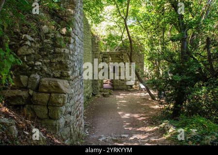 Das Löwentor im Archaeological Park Butrint im Nationalpark Butrint, Südalbanien. Ein UNESCO-Weltkulturerbe. Ein legendäres Merkmal von Butrint Stockfoto