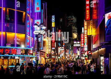 TOKIO, JAPAN - 22. Oktober 2024: Straßenplakate im Stadtteil Kabuki-cho von Shinjuku in Tokio, JP. Die Gegend ist ein Nachtleben-Viertel, bekannt als Sleeple Stockfoto