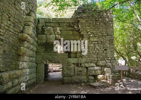 Das Löwentor im Archaeological Park Butrint im Nationalpark Butrint, Südalbanien. Ein UNESCO-Weltkulturerbe. Ein legendäres Merkmal von Butrint Stockfoto