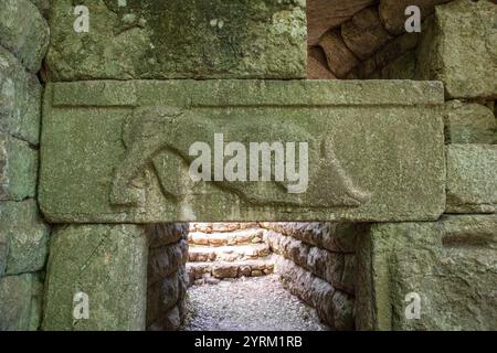 Das Löwentor im Archaeological Park Butrint im Nationalpark Butrint, Südalbanien. Ein UNESCO-Weltkulturerbe. Ein legendäres Merkmal von Butrint Stockfoto