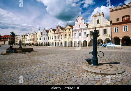Renaissancehäuser (16. Jahrhundert). Namesti Zachariase z Hradce. Telc. Südmähren. Tschechische Republik Stockfoto