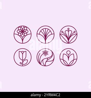 Blume Linie Symbol Set Vektor-Illustration. Blumen- und Gartenlogo Stock Vektor