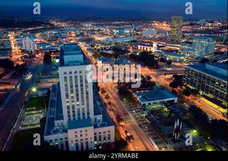 Abendblick auf Dowtown und Union Station vom Rathaus Los Angeles. Innenstadt. Los Angeles. Kalifornien. USA. Stockfoto