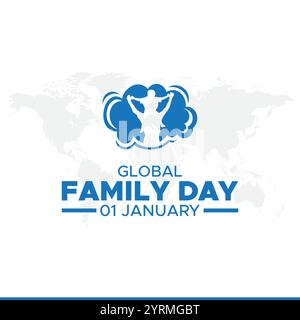 Globaler Familientag, 1. januar. Vektorvorlage für Banner, Grußkarte, Poster des Weltfamilientages. Globale Vektorillustration für Familientage. Stock Vektor
