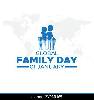 Globaler Familientag, 1. januar. Vektorvorlage für Banner, Grußkarte, Poster des Weltfamilientages. Globale Vektorillustration für Familientage. Stock Vektor