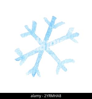 Zarte blaue Schneeflocke auf weißem Hintergrund, die die Wintersaison und gefrorene Atmosphäre darstellt. Stockfoto