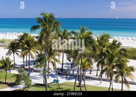 USA, Florida, Miami Beach, erhöht, Ansicht von South Beach. Stockfoto
