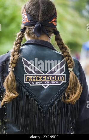 USA, North Carolina, Charlotte, die Billy Graham Library, Farben des christlichen Motorradvereins. Stockfoto