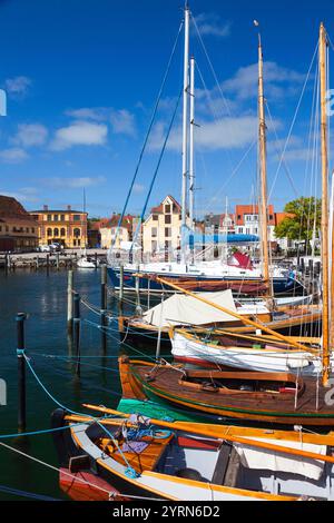 Dänemark, Fünen, Svendborg, Hafenblick. Stockfoto