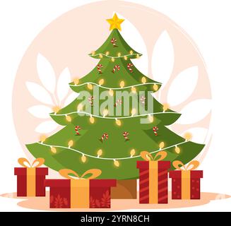 Weihnachtsbaum mit Geschenken und Lichtern Vektor Stock Vektor