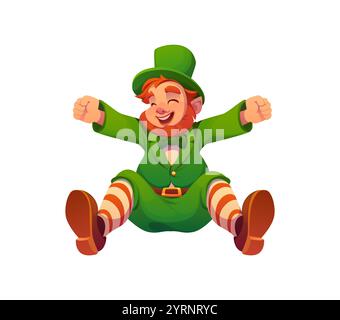 Leprechaun-Zeichentrickfigur für Irish Patrick Day, Vektor-lustige Mann-Figur. St. Patrick Day oder Irland Celtic Culture Cartoon Charakter eines Kobold-Mannes mit glücklichem Gesicht, der den Feiertag feiert Stock Vektor