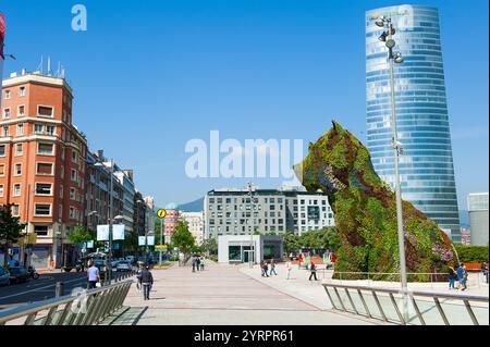 „Welpen“-Werke von Jeff Koons, Guggenheim Museum, Bilbao, Provinz Biskaya, Baskenland, Spanien, Europa Stockfoto