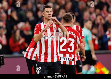 Bilbao, Spanien. Dezember 2024. Gorka Guruzeta (Athletic Club) feierte, nachdem er während des LaLiga-Spiels zwischen Athletic Club und Real Madrid FC ein Tor geschossen hatte. Maciej Rogowski/Alamy Live News Stockfoto