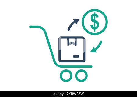 Einkaufssymbol. Liniensymbolstil. Warenkorb mit Produkt und Dollar. Symbol für Beschaffung. Beschaffungsmanagement-Elemente Vektorillustrat Stock Vektor