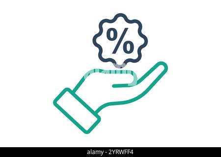 Angebotssymbol. Liniensymbolstil. Hand mit Prozent. Symbol für Beschaffung. Vektordarstellung der Elemente des Beschaffungsmanagements Stock Vektor