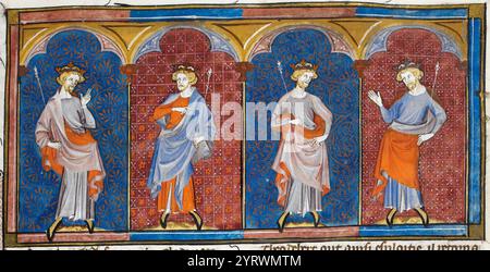 Clodomire, Childebert, Theoderich und Clothaire, aus Chroniques de France ou de St Denis, 14. Jahrhundert (22093692824). Stockfoto