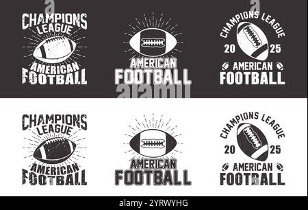 Vintage american Football T-Shirt Design, Grunge american Football T-Shirt Design svg, Grunge Football Champions League T-Shirt svg Stock Vektor
