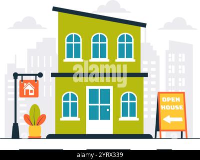 Open House Vector Illustration für Immobilieninspektion, Immobiliendienstleistungen und Begrüßung neuer Eigenheimbesitzer in einem flachen Cartoon Hintergrund Design Stock Vektor