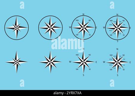 Windrose mit Richtungsziffern für klassische und moderne Navigationsgeräte Stock Vektor