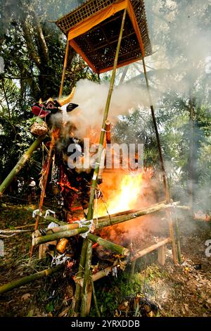 Bali, Indonesien - 5. August 2012: Eine traditionelle balinesische Einäscherungszeremonie in der Nähe von Ubud in Bali, Indonesien. Ngaben heißt es das Ritual, das ausgeführt wird Stockfoto