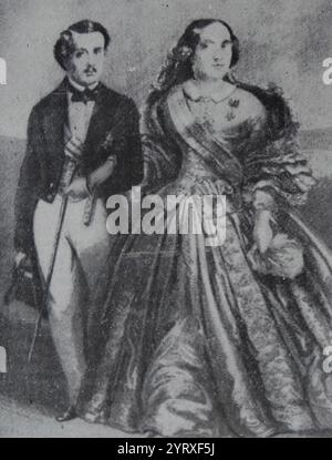 Isabella II. Mit Don Francisco de Asis. Isabella II. (10. Oktober 1830 - 9. April 1904) war vom 29. September 1833 bis zum 30. September 1868 Königin von Spanien. Francisco de Asis, Herzog von Cardez (13. Mai 1822 - 17. April 1902), war die Königskonsort der Königin Isabella II. Von Spanien von ihrer Ehe am 10. Oktober 1846 bis zum Sturz Isabellas am 30. September 1868 Stockfoto