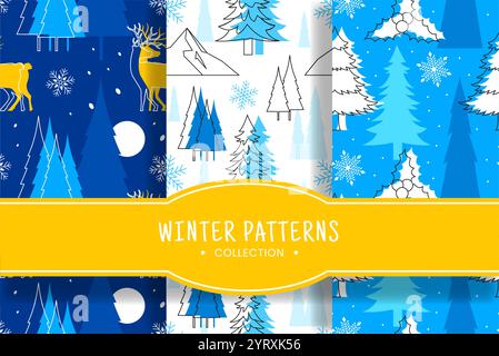 Bezauberndes Winter nahtloses Muster Design mit dekorativen Elementen in einer handgezeichneten Illustrationsvorlage im Cartoon-Stil Stock Vektor