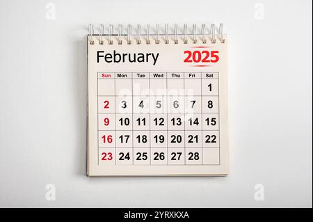 Februar 2025. Lösung, Strategie, Lösung, Ziel, Geschäft und Feiertage. Datum Monat Februar 2025. Seite des jährlichen Monatskalenders Februar 2025 Stockfoto