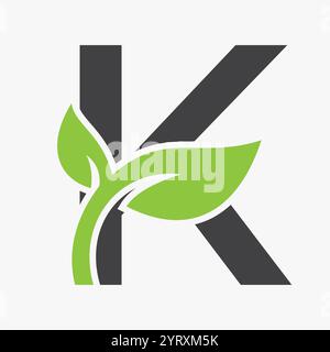 Initial Letter K Leaf Logo Konzept für Öko Green Leaf Logo Vector Sign Stock Vektor