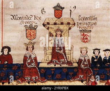 König Alexander III. Von Schottland auf der linken Seite mit Llywelyn, Prinz von Wales auf der rechten Seite als Gast von König Eduard I. von England bei der Sitzung eines englischen parlaments. Stockfoto