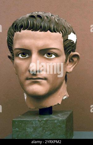 41 n. Chr. wurde der römische Kaiser Gaius Julius Caesar Augustus Germanicus (Caligula) ermordet. Stockfoto