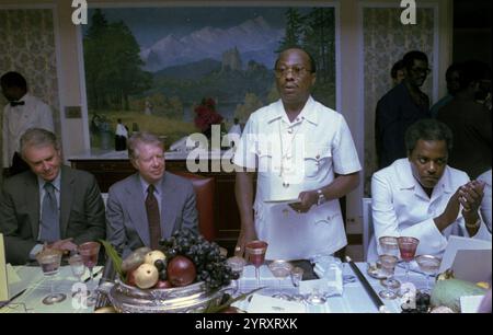 Ankunft mit William Tolbert Jr. Präsident Liberias zusammen mit Charles Cecil Dennis Jr. (1931 ? 22. April 1980) der Außenminister empfängt den US-Präsidenten Jimmy carter und Cyrus Vance (Staatssekretär).1978 Stockfoto