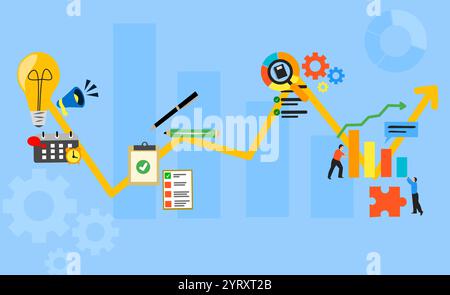 Business Background Illustration Vektor Diagramm Prozess und Geschäftsmann Stock Vektor