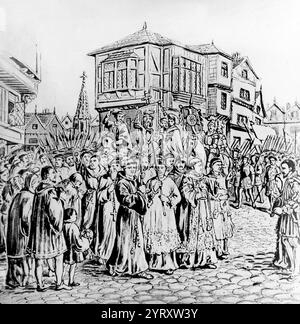 Die Pilgrimage of Grace war eine populäre Revolte, die im Oktober 1536 in Yorkshire begann, bevor sie sich unter der Führung von Robert Aske in andere Teile Nordenglands ausbreitete, darunter Cumberland, Northumberland, Durham und North Lancashire. Es war der „schwerste aller Rebellionen aus der Tudor-Zeit“, ein Protest gegen Heinrich VIII. Gegen den Bruch der katholischen Kirche, die Auflösung der kleineren Klöster und die Politik des Königschefs Thomas Cromwell sowie gegen andere spezifische politische, soziale und wirtschaftliche Missstände. Nach der Unterdrückung des kurzlebigen Lincolnshire RIS Stockfoto