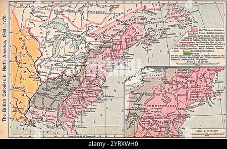 Karte der britischen Kolonien in Nordamerika, 1763 bis 1775. Das Buch wurde erstmals veröffentlicht in: Shepherd, William Robert (1911) Stockfoto