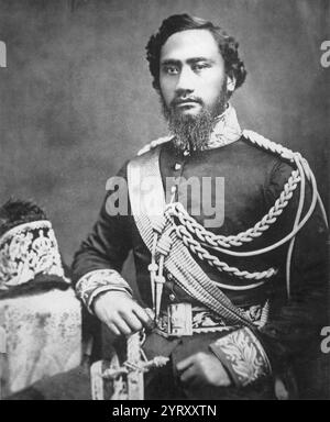 Nach Ausbruch des Amerikanischen Bürgerkriegs erklärte das Königreich Hawaii unter König Kamehameha IV. Am 26. August 1861 seine Neutralität. Viele Hawaiianer und in Hawaii geborene Amerikaner (hauptsächlich Nachkommen der amerikanischen Missionare), im Ausland und auf den Inseln, traten jedoch in die Militärregimenter verschiedener staaten der Union und der Konföderation ein. Kamehameha IV., geb. Alexander? Iolani Liholiho Keawenui (1834?1863) regierte vom 11. Januar 1855 bis zum 30. November 1863 als vierter König des Königreichs Hawaii. Stockfoto