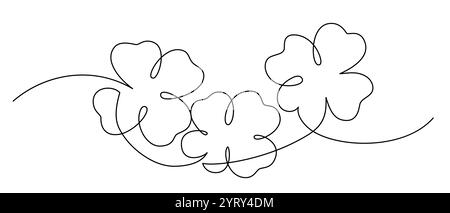 Klee hinterlässt eine Strichzeichnung. Handgezeichnetes Dekor mit einfarbigem Blumenmuster. Schwarze und weiße minimale Vektorillustration. Stock Vektor