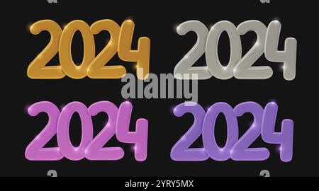 2024 Zahlen Metallic 3D Neujahrsdesign für festliche Banner Stock Vektor