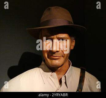 Wachsfiguren-Statue von Harrison Ford (* 13. Juli 1942); US-amerikanischer Schauspieler und Filmproduzent. Weltweit bekannt wurde er durch seine Hauptrollen als Han Solo in der Star Wars-Filmserie und als Titelfigur der Indiana Jones-Filmserie. Stockfoto