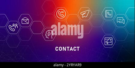 Kontaktieren Sie uns Web Header Gradientenstil Kommunikation Operator Kundendienst Arbeitsunterstützung Hilfe Hilfe Anrufsymbole Set Collection Stock Vektor