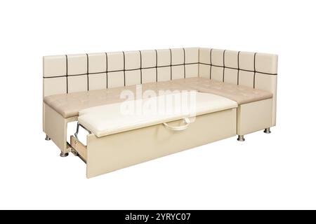 Küchen-Sofa ausgeklappt isoliert auf weißem Hintergrund. Gepolsterte Möbel. Stockfoto