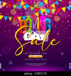 Weihnachtsfeiertag-Sale-Design mit bunten Typografie-Schriftzug und Party-Flagge auf glänzendem violettem Hintergrund. Weihnachtsfeiertag Vektor Business Illustration Stock Vektor