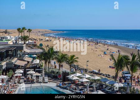 Die Dünen von Maspalomas spanisch: Dunas de Maspalomas sind ein einzigartiges Naturreservat im Süden der Insel Gran Canaria in den Kanarischen Inseln, Spanien. Dünen Maspalomas *** die Dünen von Maspalomas die spanischen Dünen von Maspalomas sind ein einzigartiges Naturschutzgebiet im Süden der Insel Gran Canaria auf den Kanarischen Inseln, Spanien Dünen von Maspalomas Stockfoto