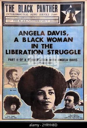 Black Panther Poster zur Unterstützung von Angela Yvonne Davis (* 1944), US-amerikanischer Politikaktivistin, Philosoph, Wissenschaftlerin und Autorin. Stockfoto